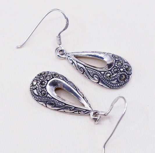 Vintage Sterling silver handmade earrings, 925 teardrop with marcasite