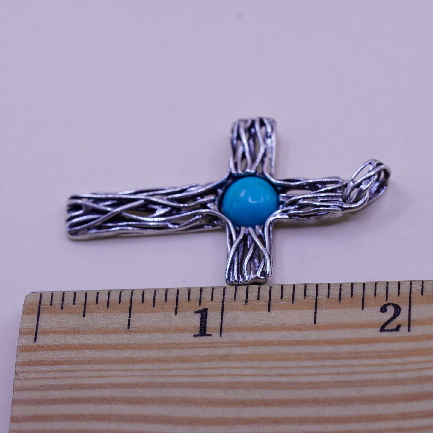 Israel PZ sterling 925 silver handmade filigree cross pendant with turquoise