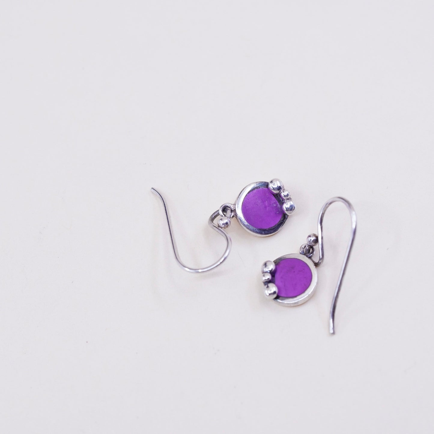 Vintage sterling 925 silver handmade earrings with purple howlite and beads