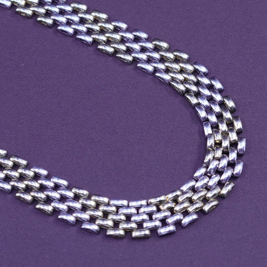 18” 10mm, vintage Vior two tone Sterling silver mesh chain, Italy 925 necklace