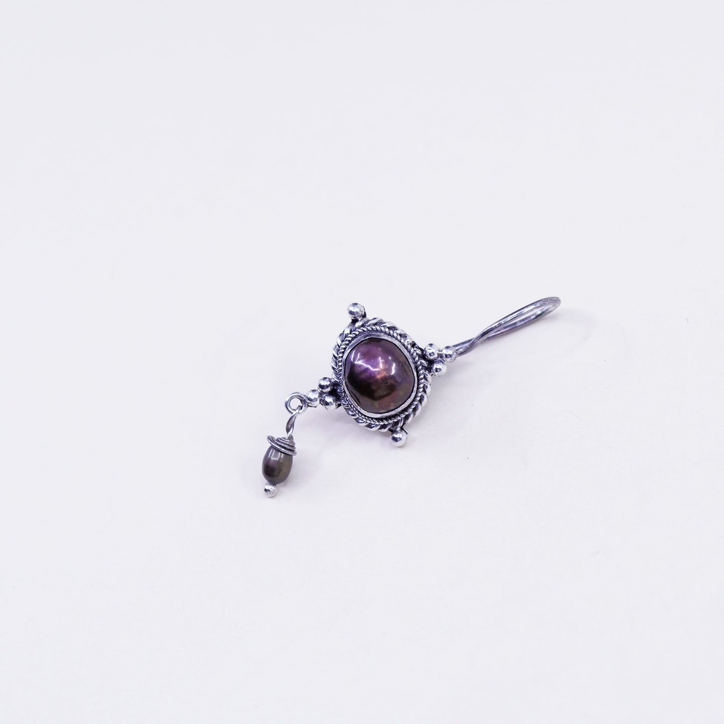Vintage Sterling 925 silver handmade earrings with copper pearl drop
