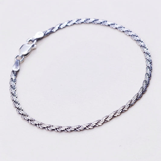 7.25”, 3mm, Vintage sterling silver flatten nugget link bracelet, 925 chain