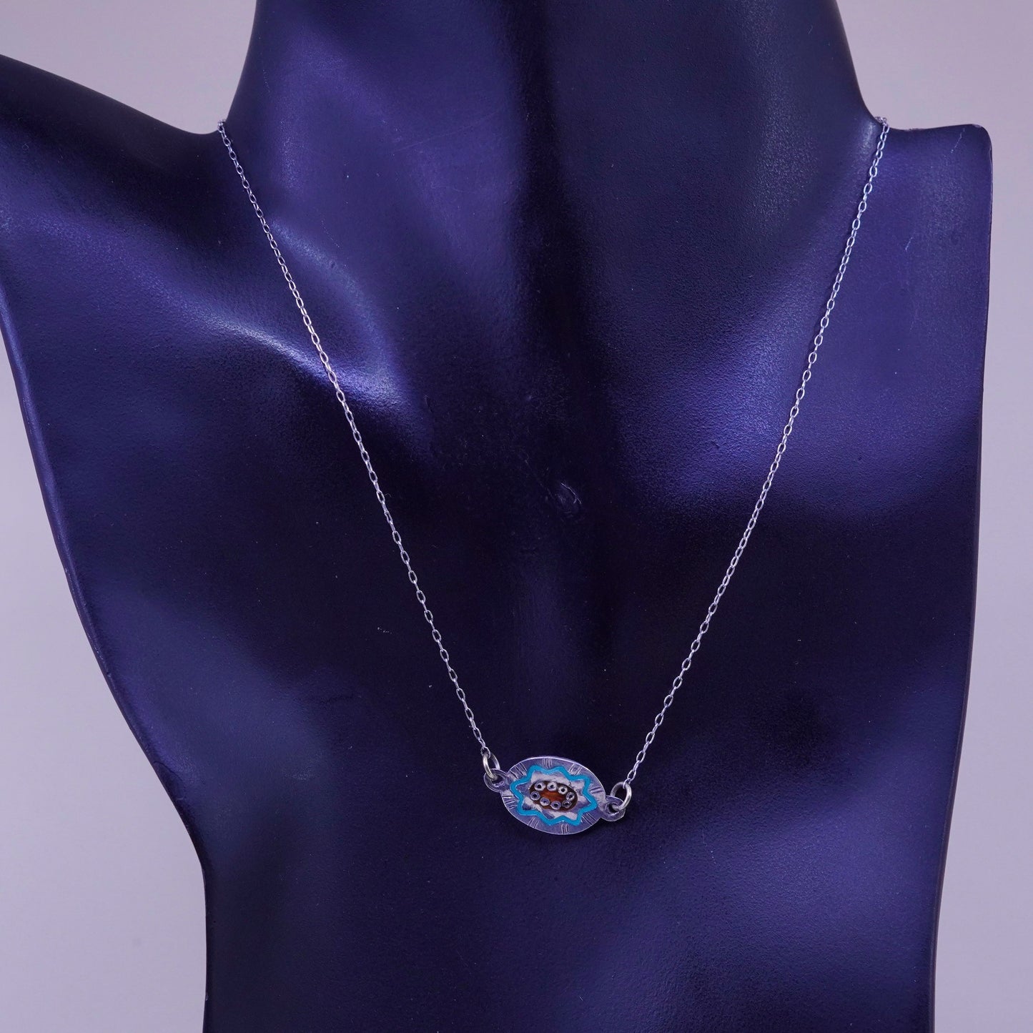 15”, Siam sterling silver handmade necklace, circle chain with tag pendant