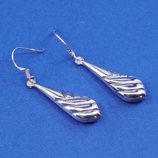 vtg Sterling silver handmade earrings, 925 textured teardrop