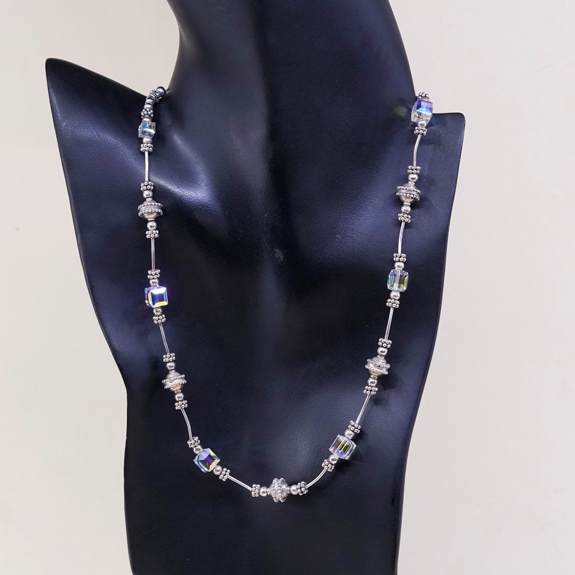 20", sterling silver handmade necklace, 925 beads w/ Swarovski crystal beads