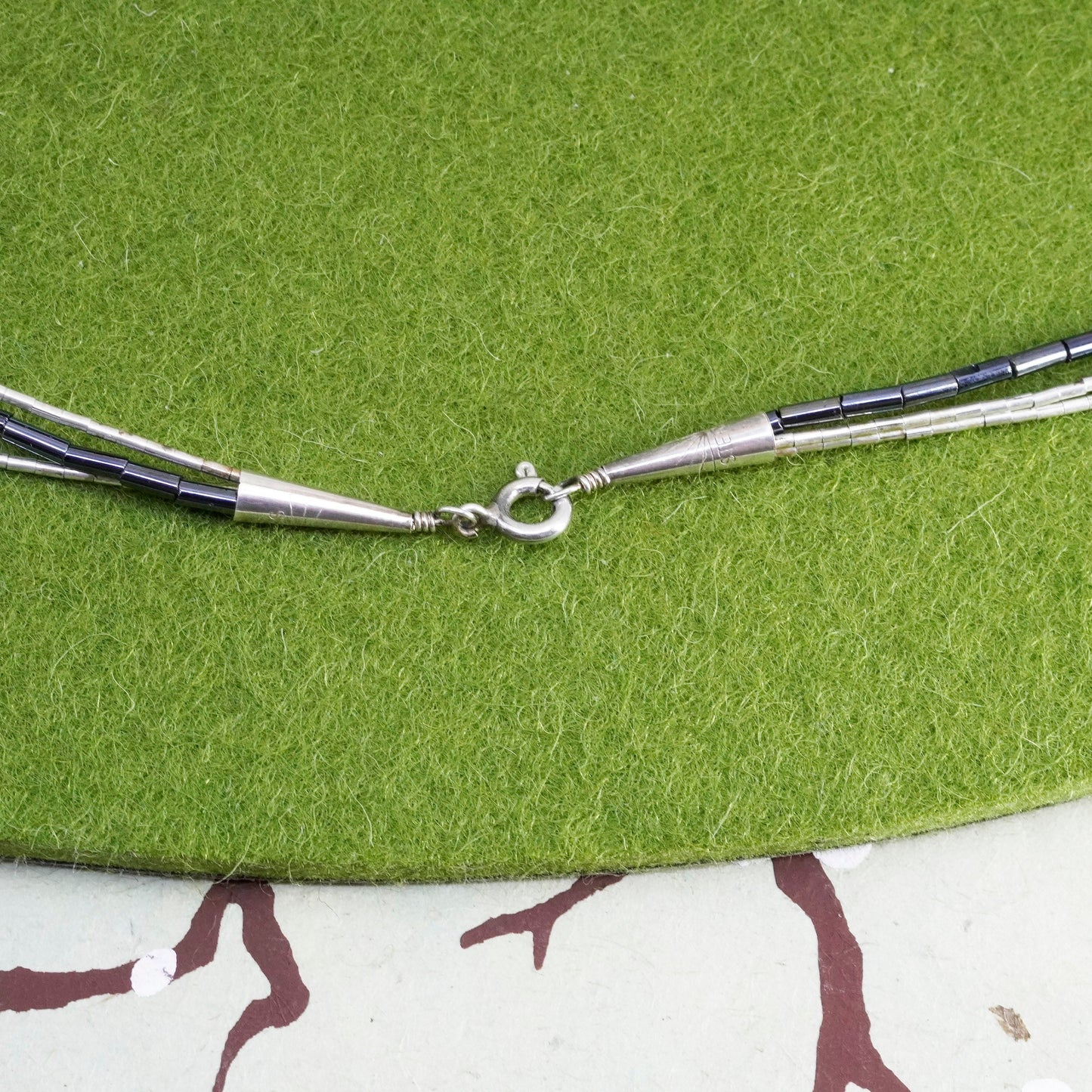 16”, Native American Liquid Sterling 925 Silver necklace chain hematite beads