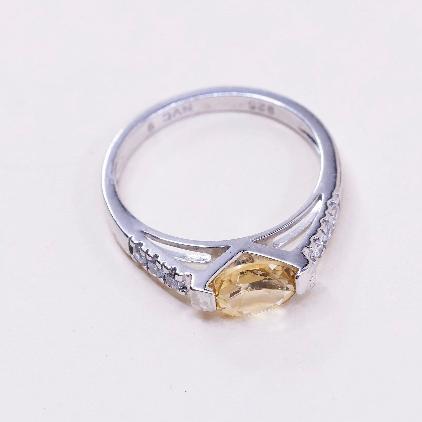 Size 9.25, vintage NVC Sterling silver ring, 925 with citrine and cz