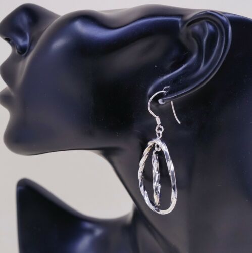 Vtg Sterling Silver Teardrop Hoops Dangle, 925 Twisted elegant earrings, Syamped