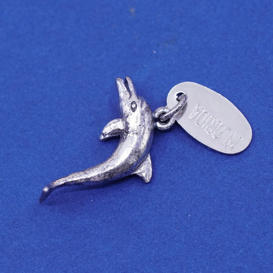 Vintage Sterling silver handmade Dolphins pendant, solid 925 silver charm