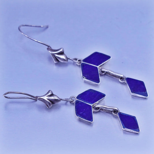 Vintage Sterling 925 silver handmade earrings with lapis lazuli