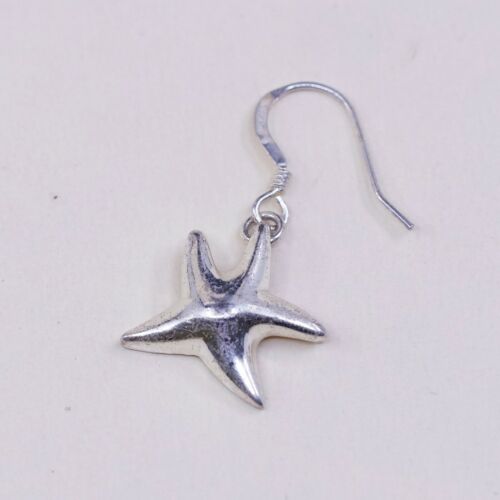 Vtg STERLING SILVER earrings, 925 Silver Hooks W/ Star Starfish Dangles