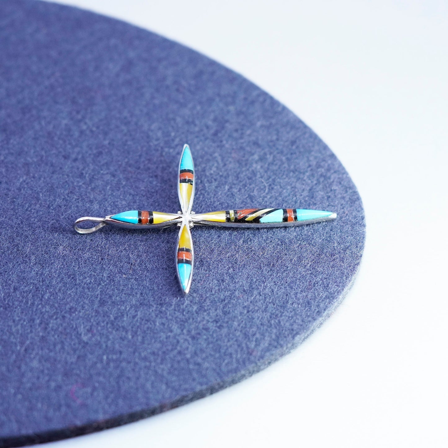 Native American Kary Begay Zuni sterling 925 silver cross pendant turquoise