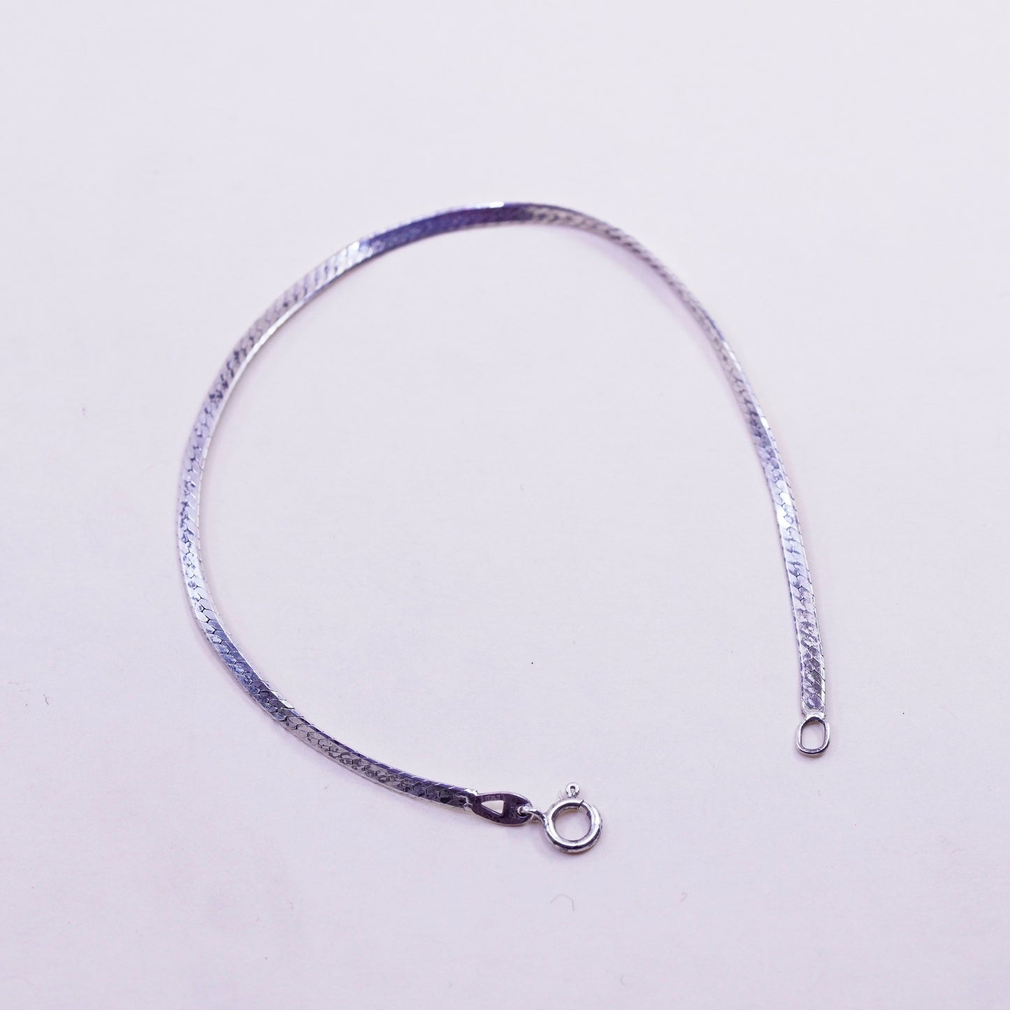 7”, 2mm, Vintage sterling silver herringbone bracelet, 925 chain