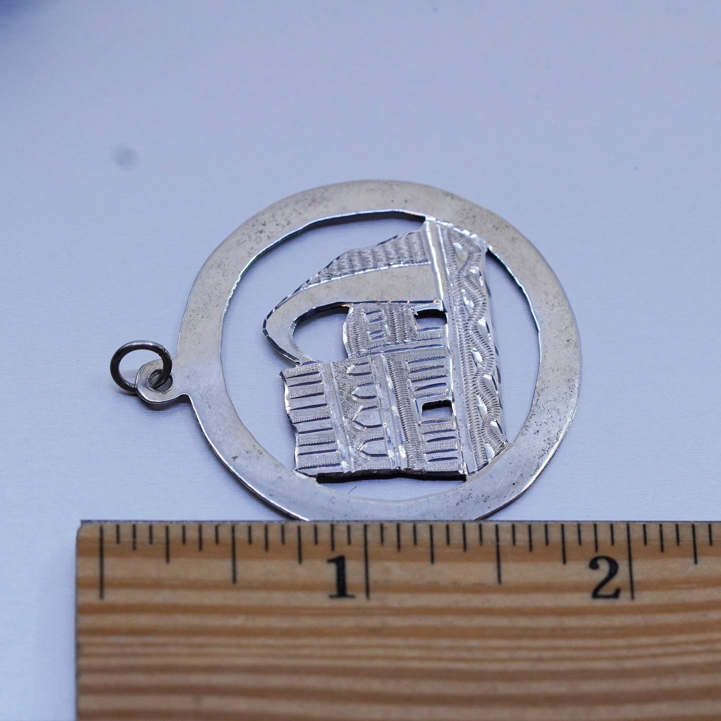 Vintage modern sterling 925 silver handmade ancient house charm pendant