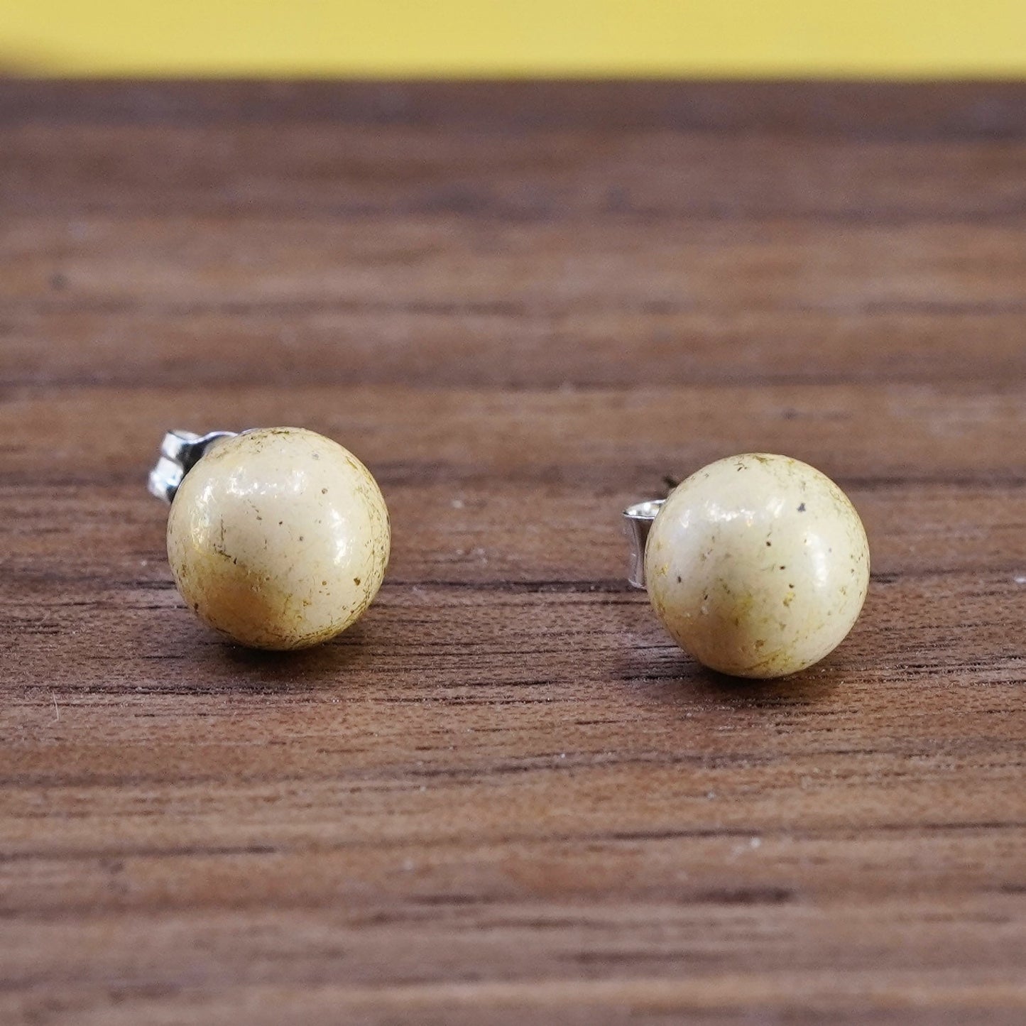 7mm, Vintage vermeil gold over Sterling silver beads studs, 925 earrings