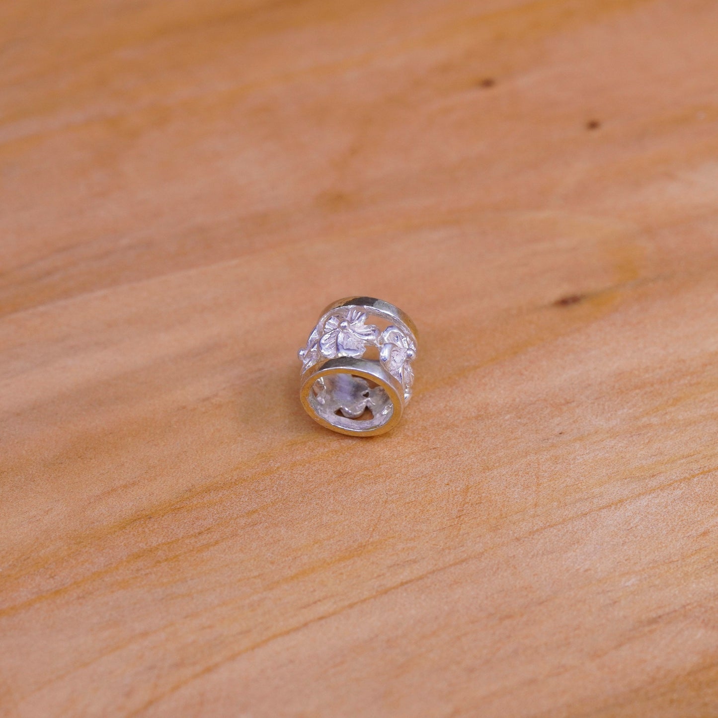 Vintage Sterling silver handmade charm, 925 flower bead pendant
