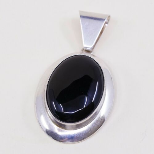 Vtg Silver Magic Sterling Silver Handmade Pendant, 925 silver w/ Oval Obsidian