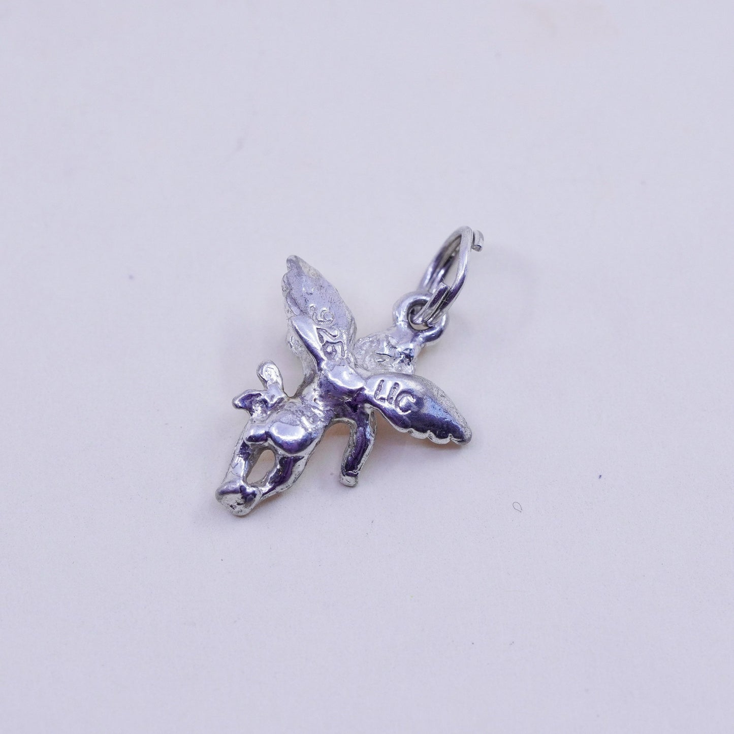 Vintage sterling silver handmade pendant, 925 angel charm