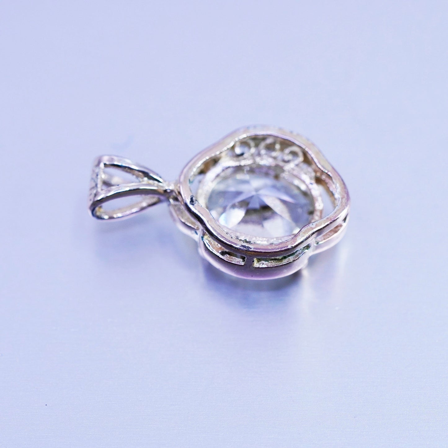 antique sterling 925 silver pendant with oval Cz