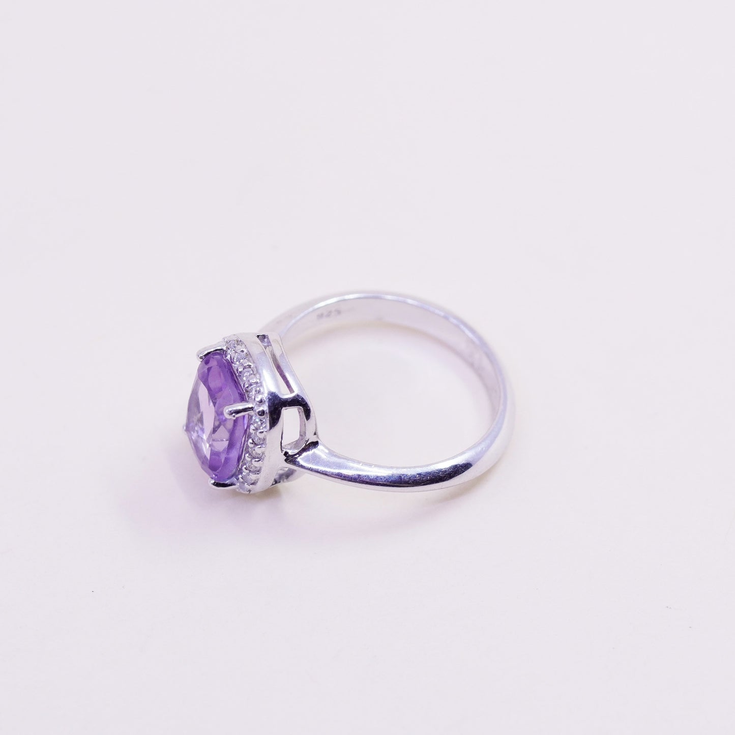 Size 6, vintage Sterling silver handmade cocktail ring, 925 with amethyst Cz