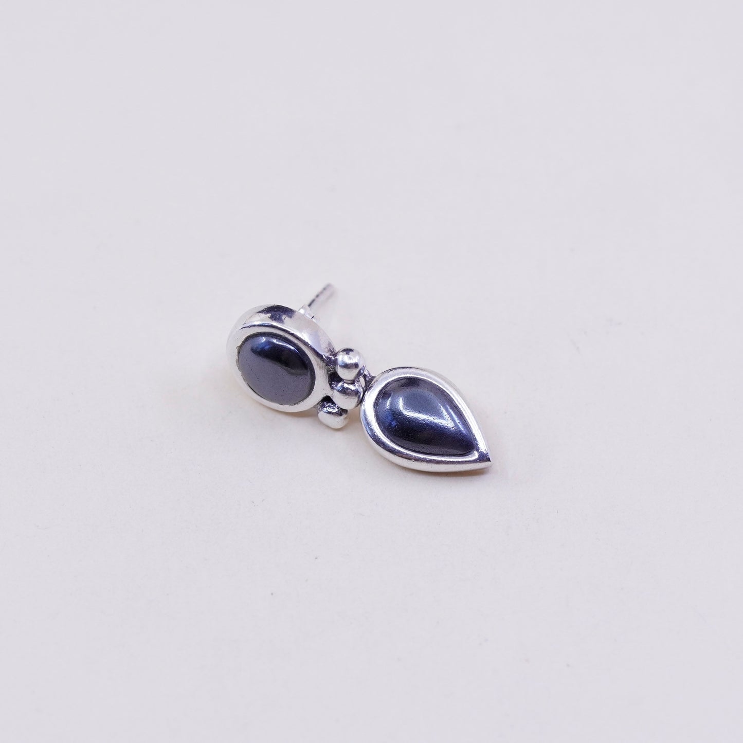 Vintage 925 Sterling silver handmade earrings with teardrop hematite