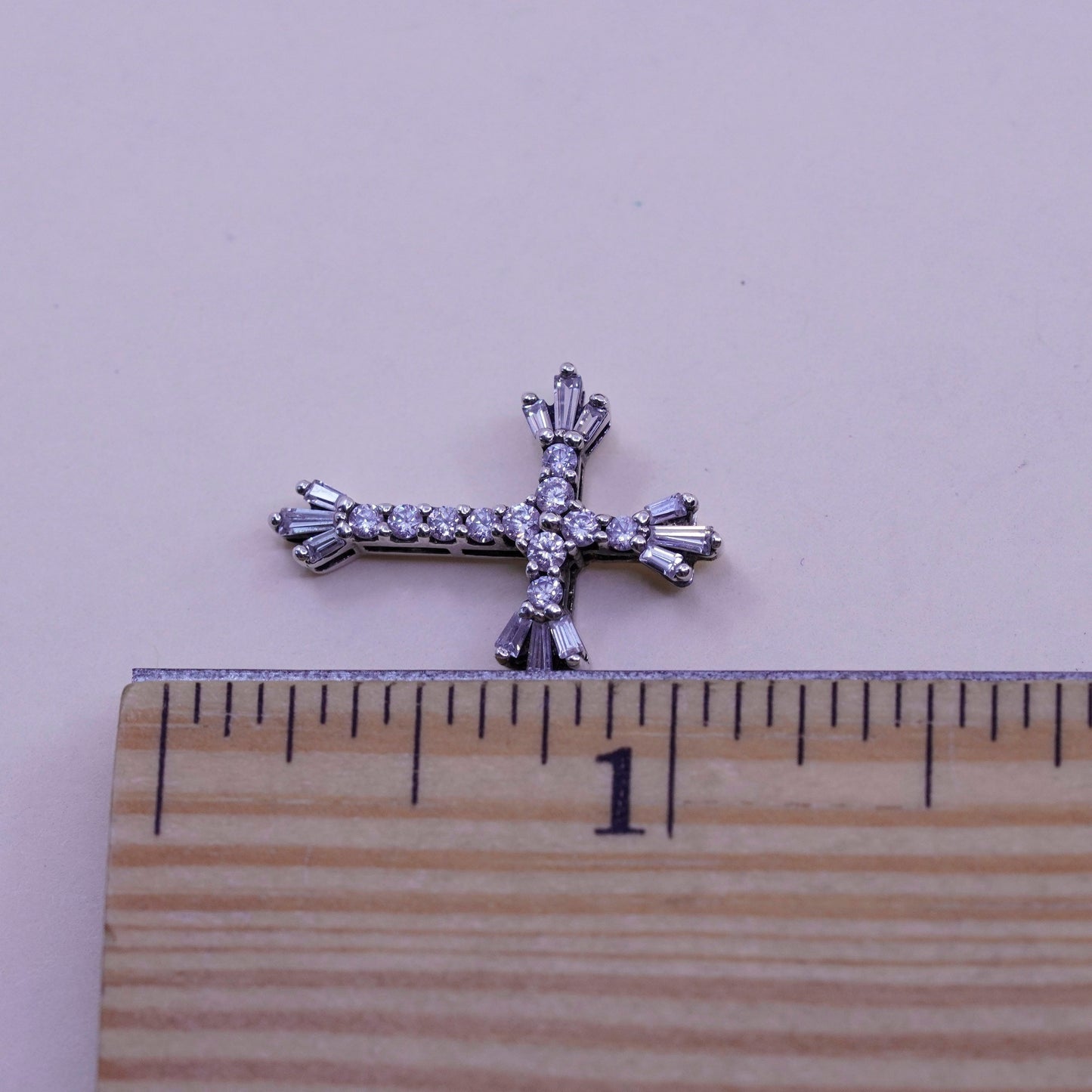 Vintage sterling silver pendant, 925 cross handmade pendant with Cz