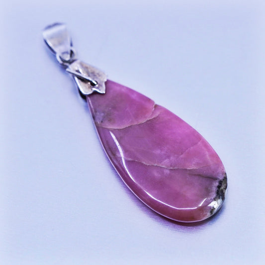 antique sterling 925 silver teardrop pendant with pink jasper