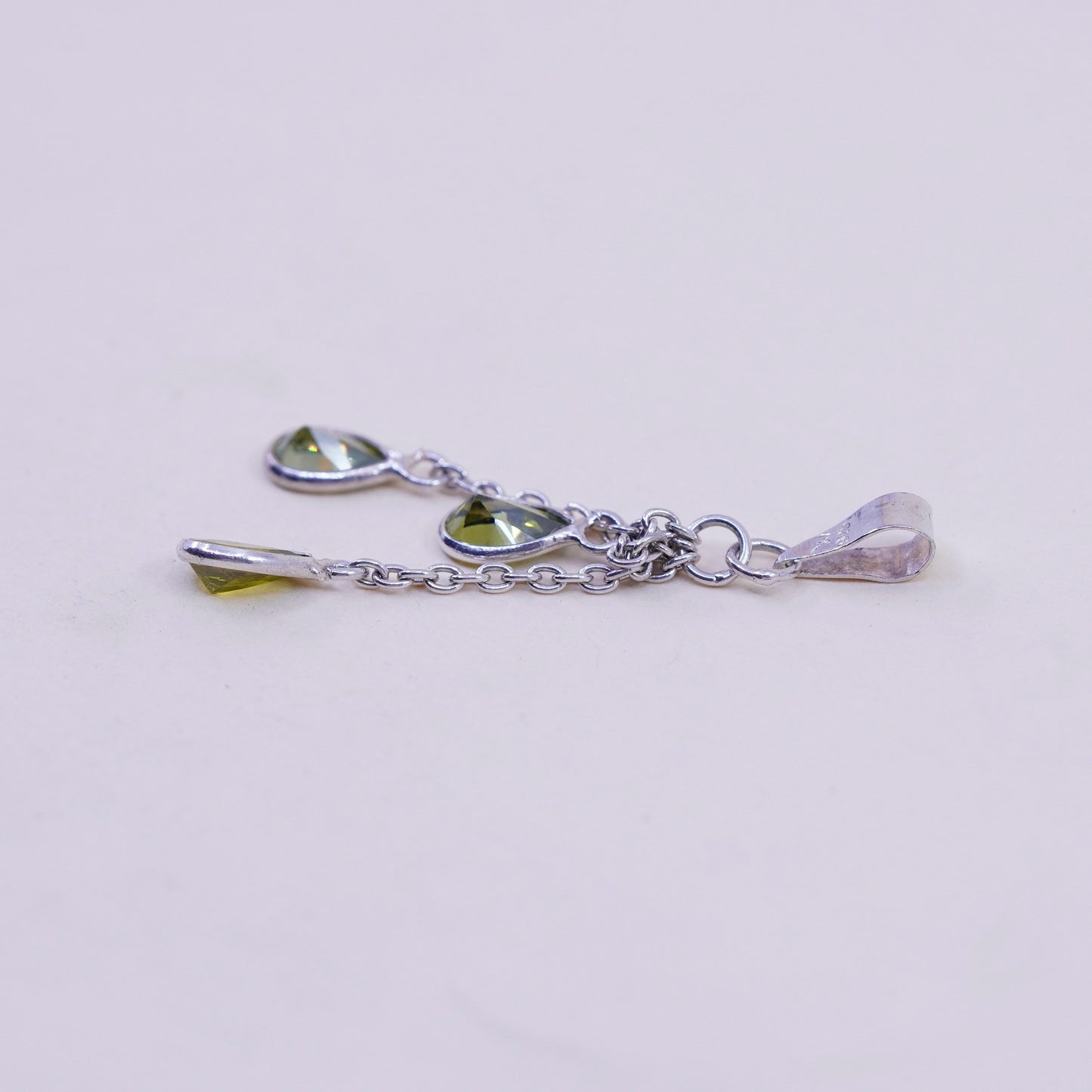 Vintage handmade Sterling 925 silver angel pendant with teardrop peridot