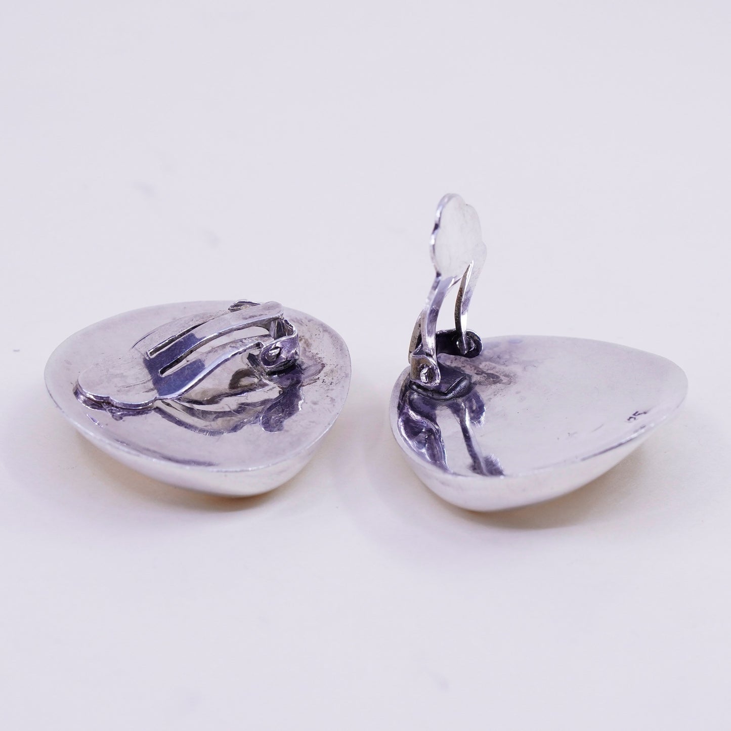vintage Modern handmade Sterling clip on, 925 Ribbed earrings