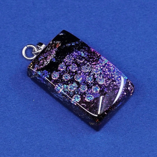 vtg sterling silver handmade pendant, 925 w/ dichroic glass