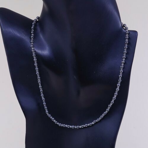 16”, Sterling 925 Silver Handmade Necklace, Hematite N Crystal Beads