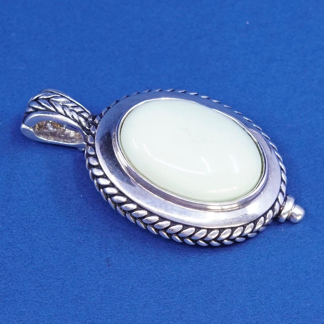 vtg ESPO Sterling silver handmade pendant, 925 w/ oval jade N cable