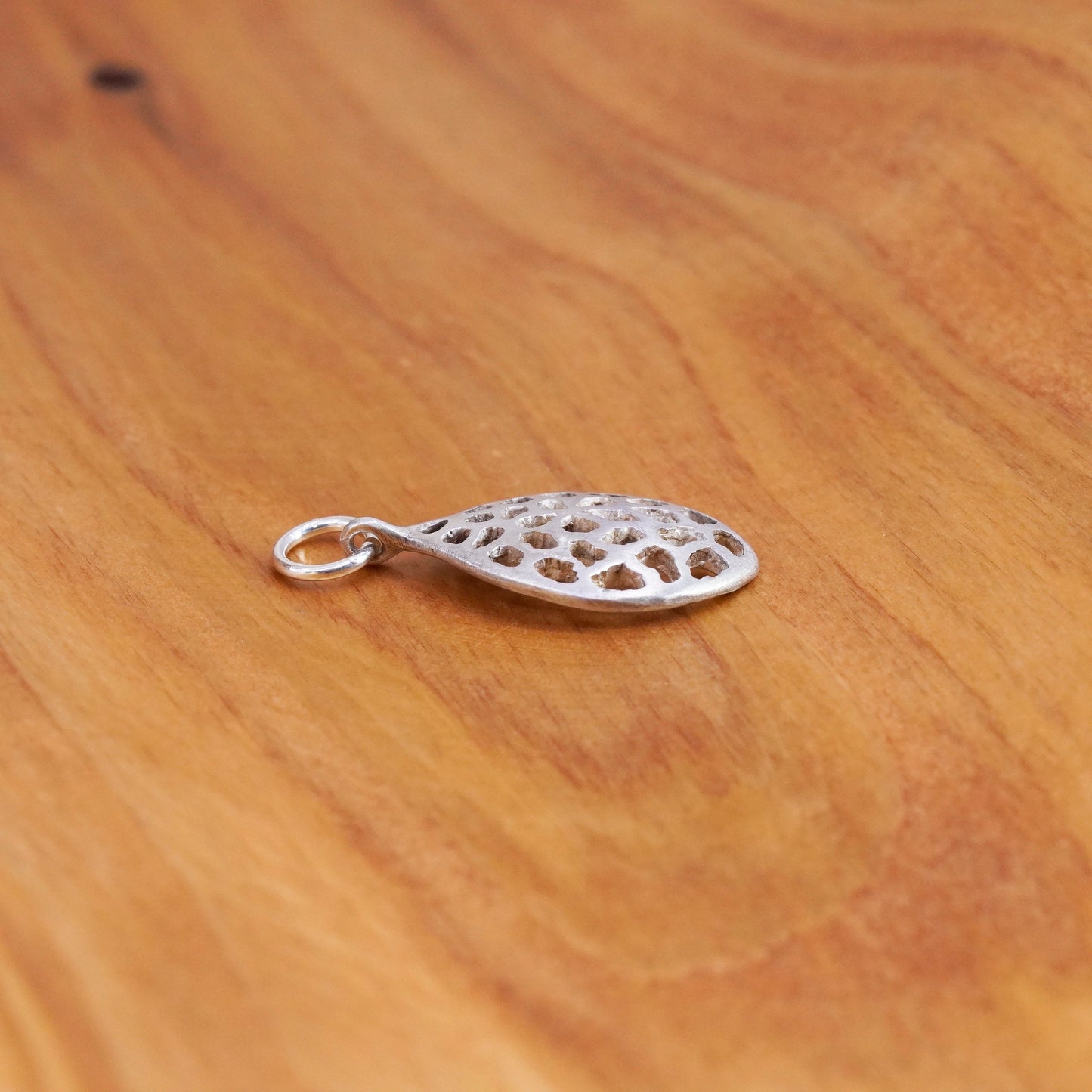 Vintage Sterling silver handmade pendant, filigree leaf 925 charm