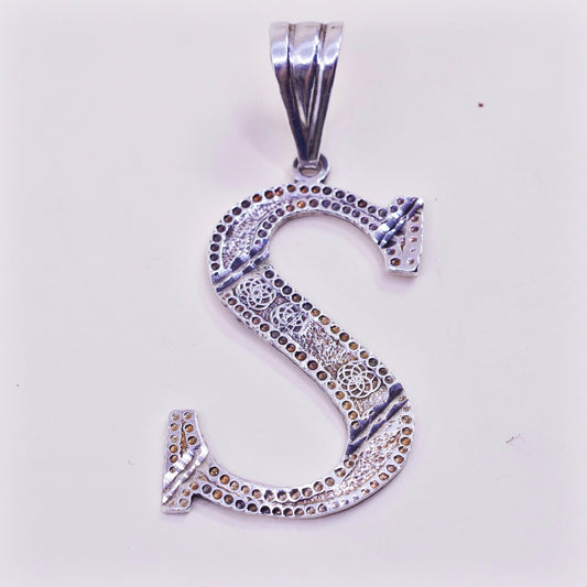 Vintage sterling silver handmade pendant, 925 tag charm with initial “S”