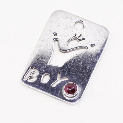 Veg Anni sterling silver handmade pendant, 925 charm W/ Boy Cut Out N Ruby