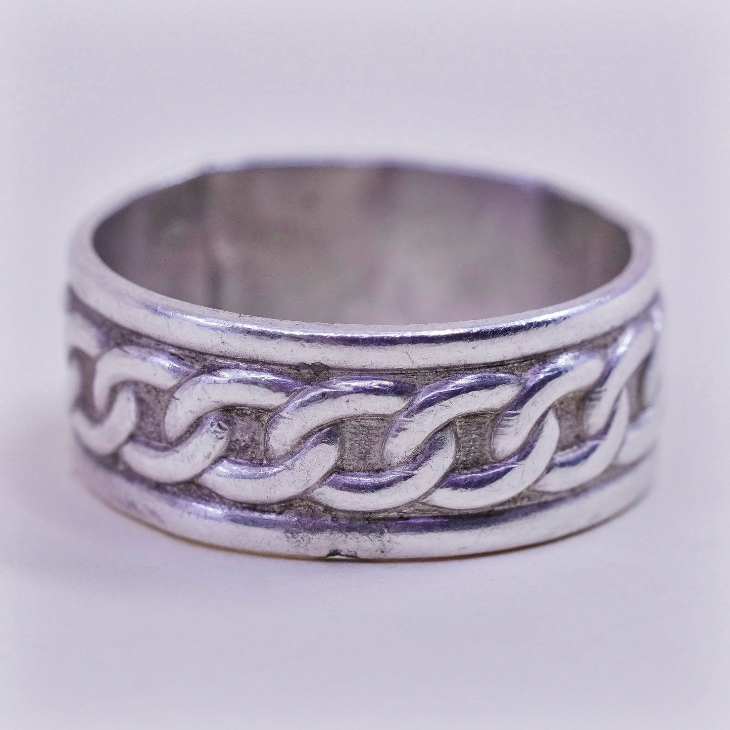 Size 7, vintage sterling silver handmade ring, 925 chain textured band