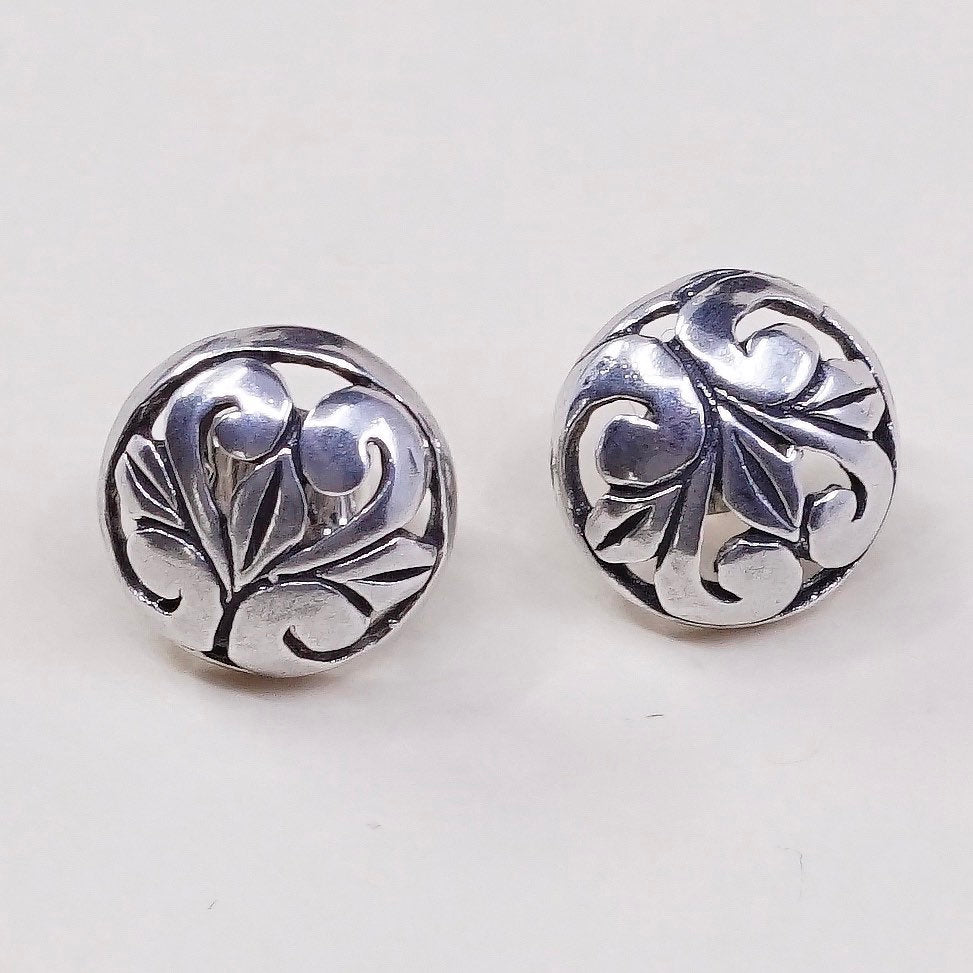 vtg sterling silver handmade earrings, solid 925 studs w/ filigree swirl