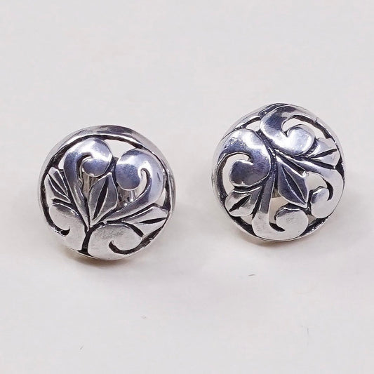 vtg sterling silver handmade earrings, solid 925 studs w/ filigree swirl