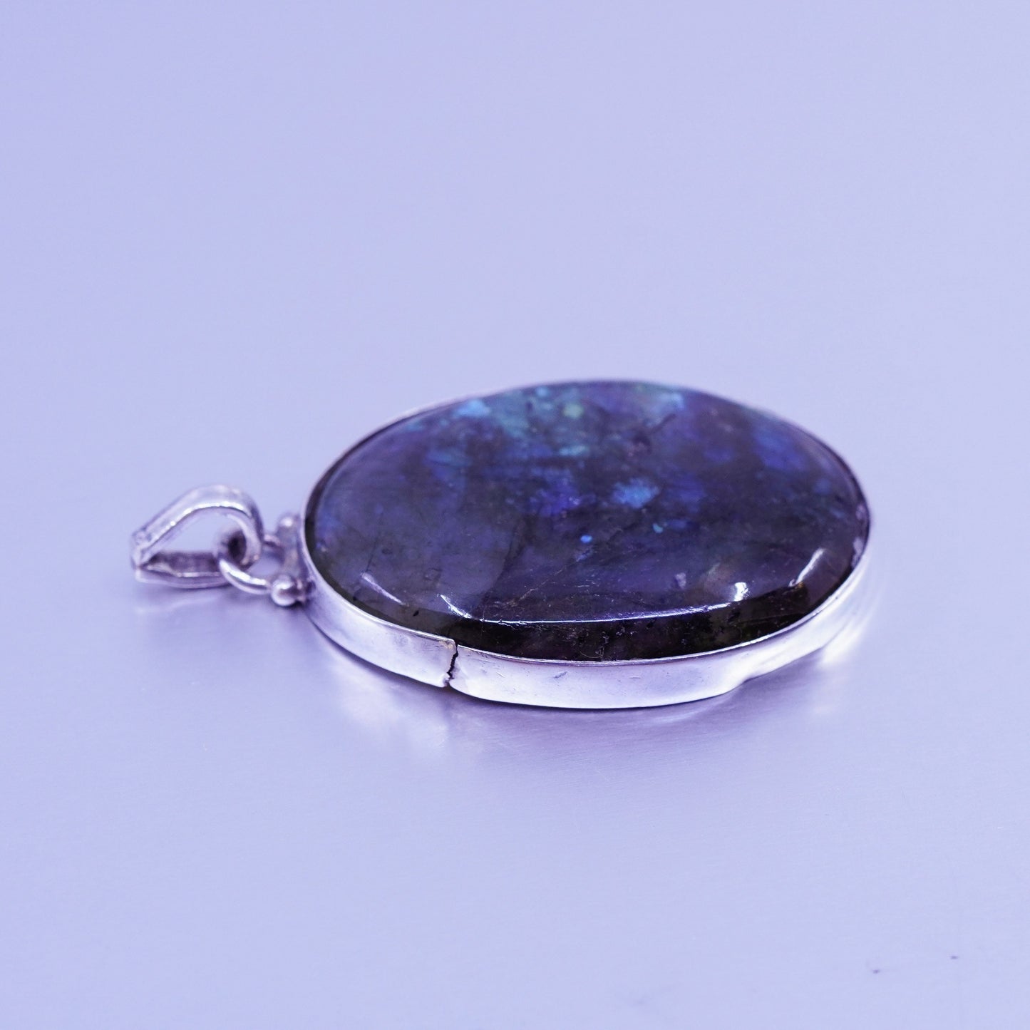 antique sterling 925 silver handmade pendant with huge oval labradorite