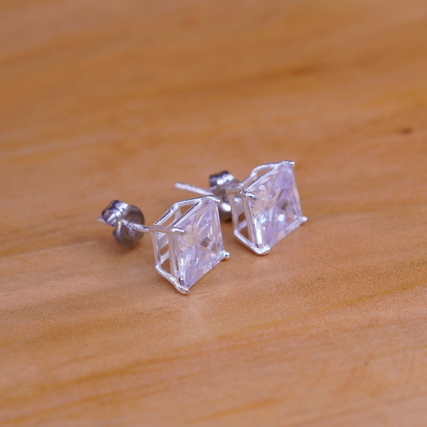 Vintage Sterling 925 silver clear studs, square earrings