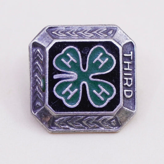 irish Sterling silver handmade brooch, 925 four leaves clover green enamel