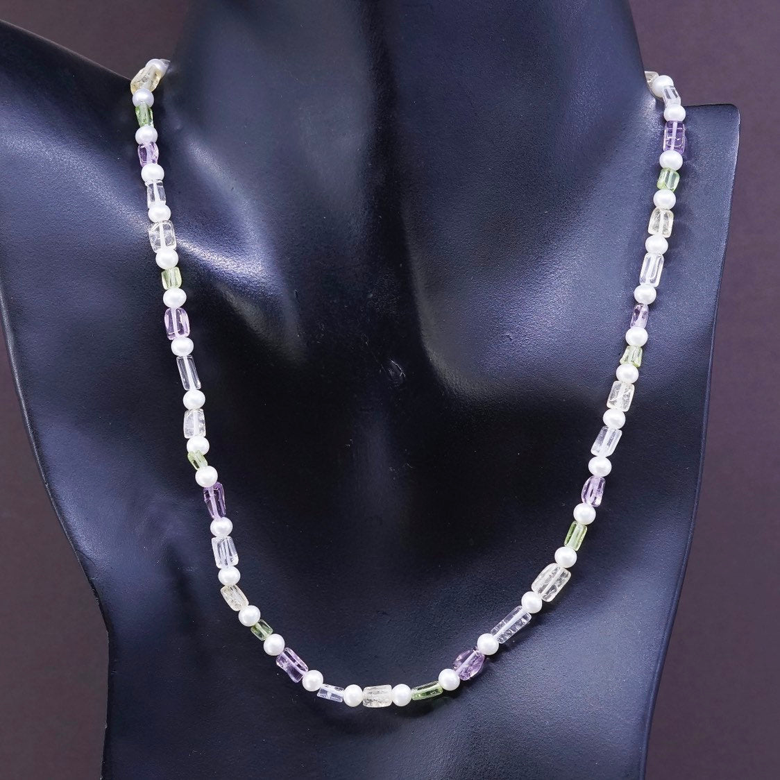 18", freshwater pearl w/ crystal beads necklace, with Sterling 925 silver clasp