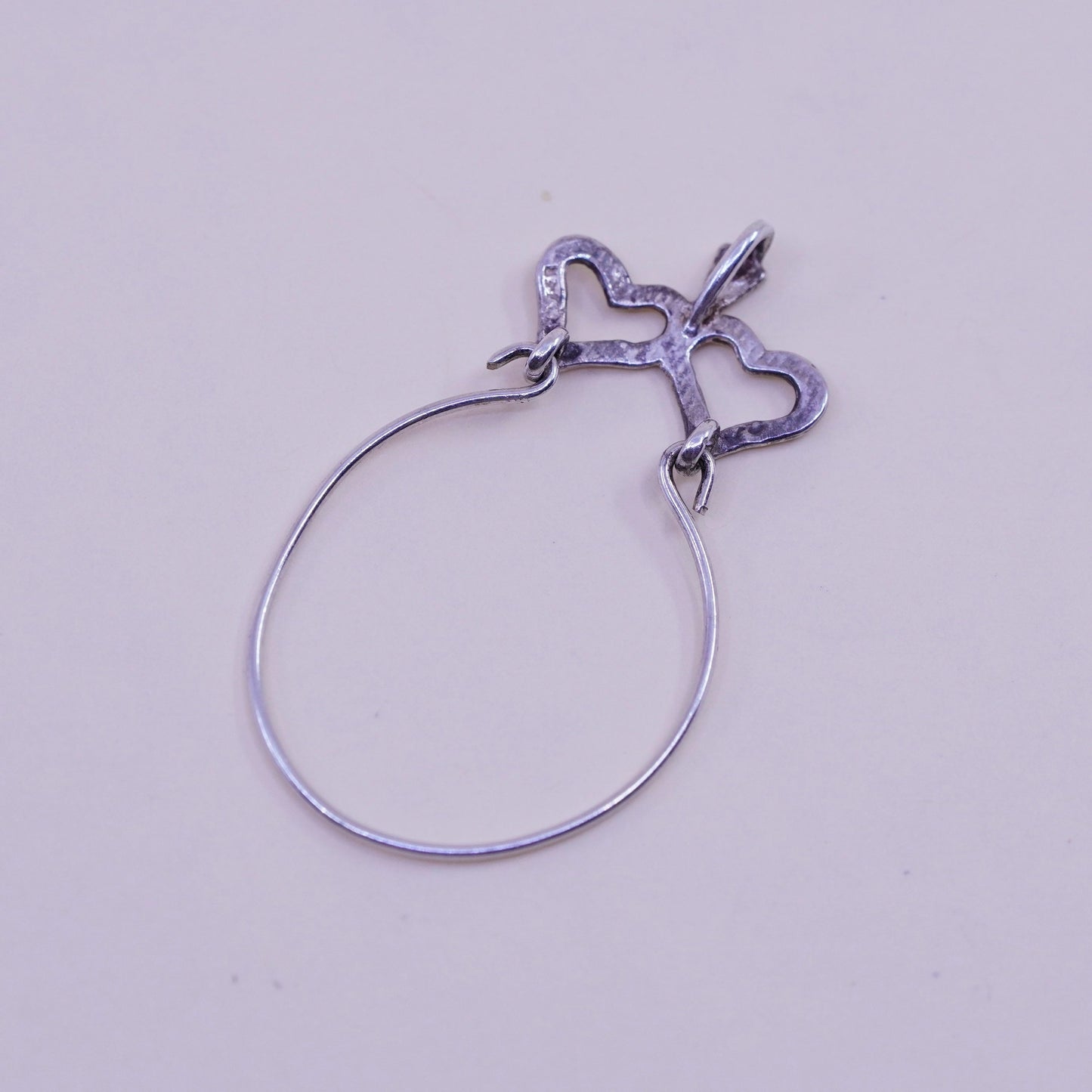 Vintage sterling silver handmade pendant, 925 double heart