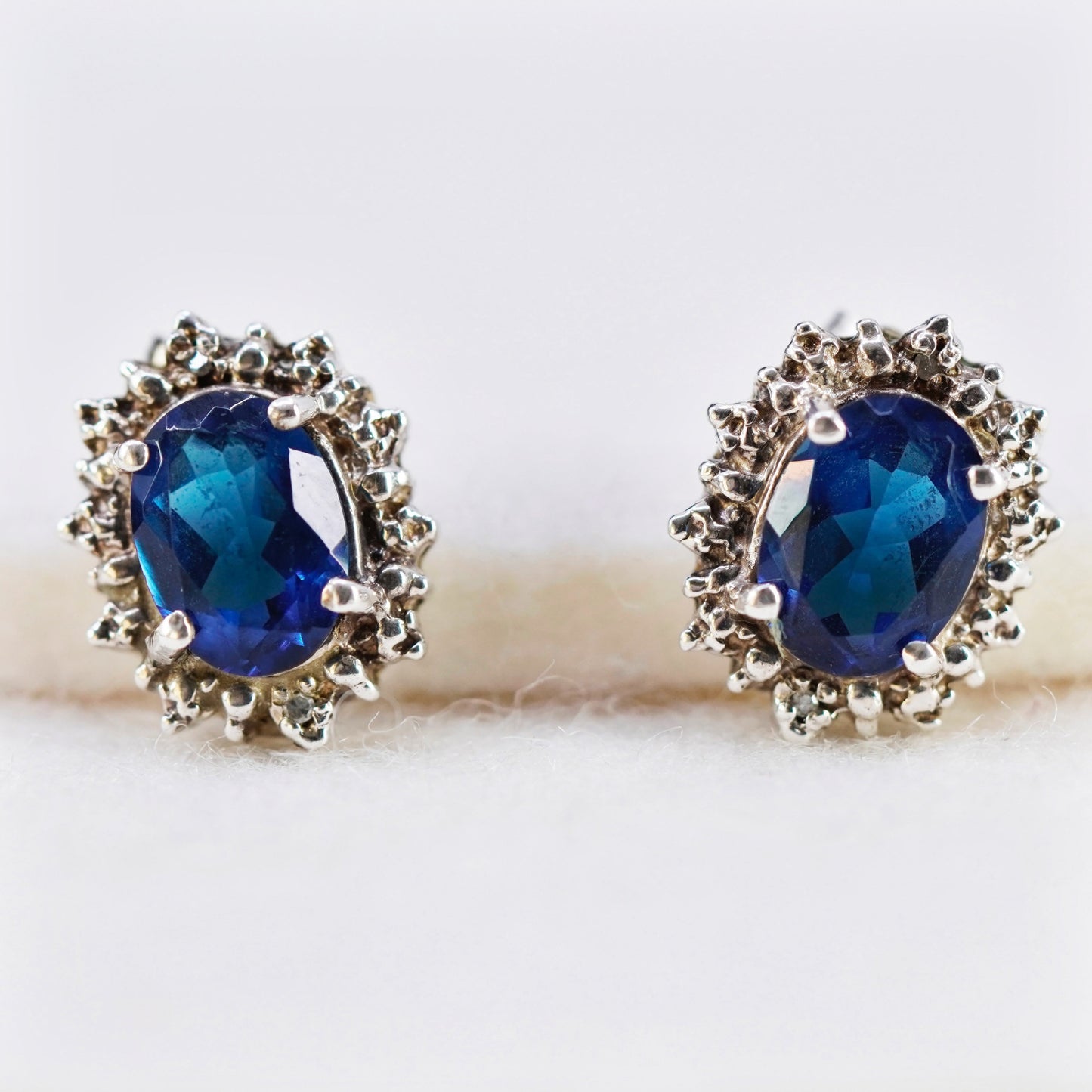 Vintage Sterling 925 silver earrings, studs with sapphire and diamond