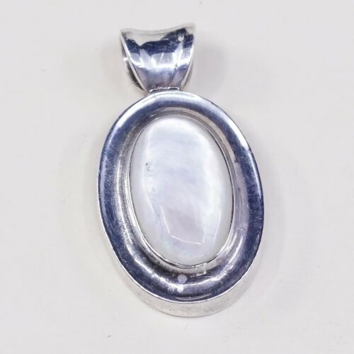 Vtg Sterling Silver Handmade Pendant W/ Oval Mop Inlay, Stamped 925 LT Thailand