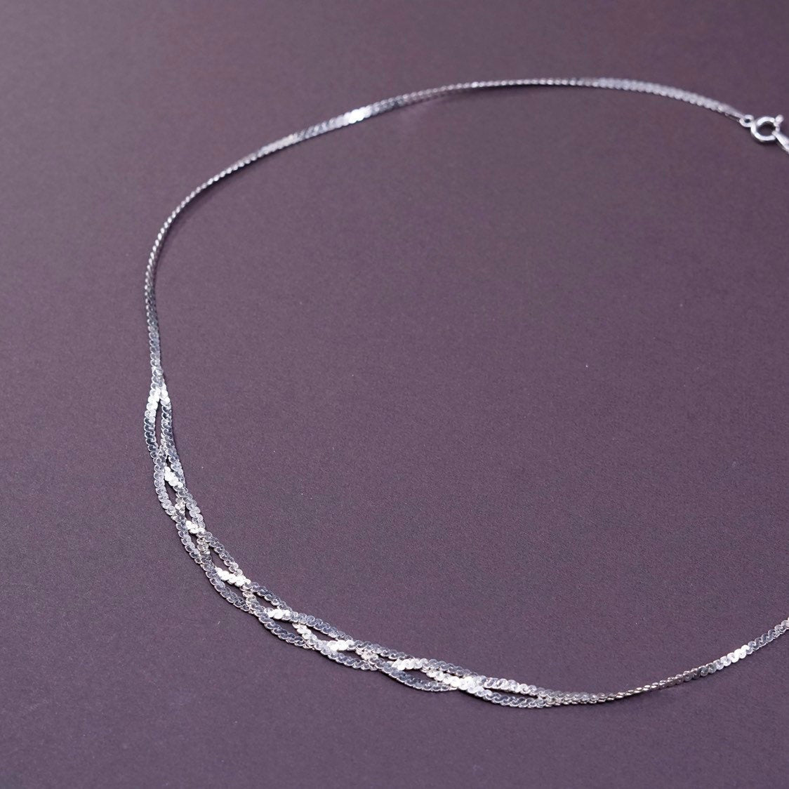 18", vtg Sterling silver necklace, Italy 925 S-link woven chain