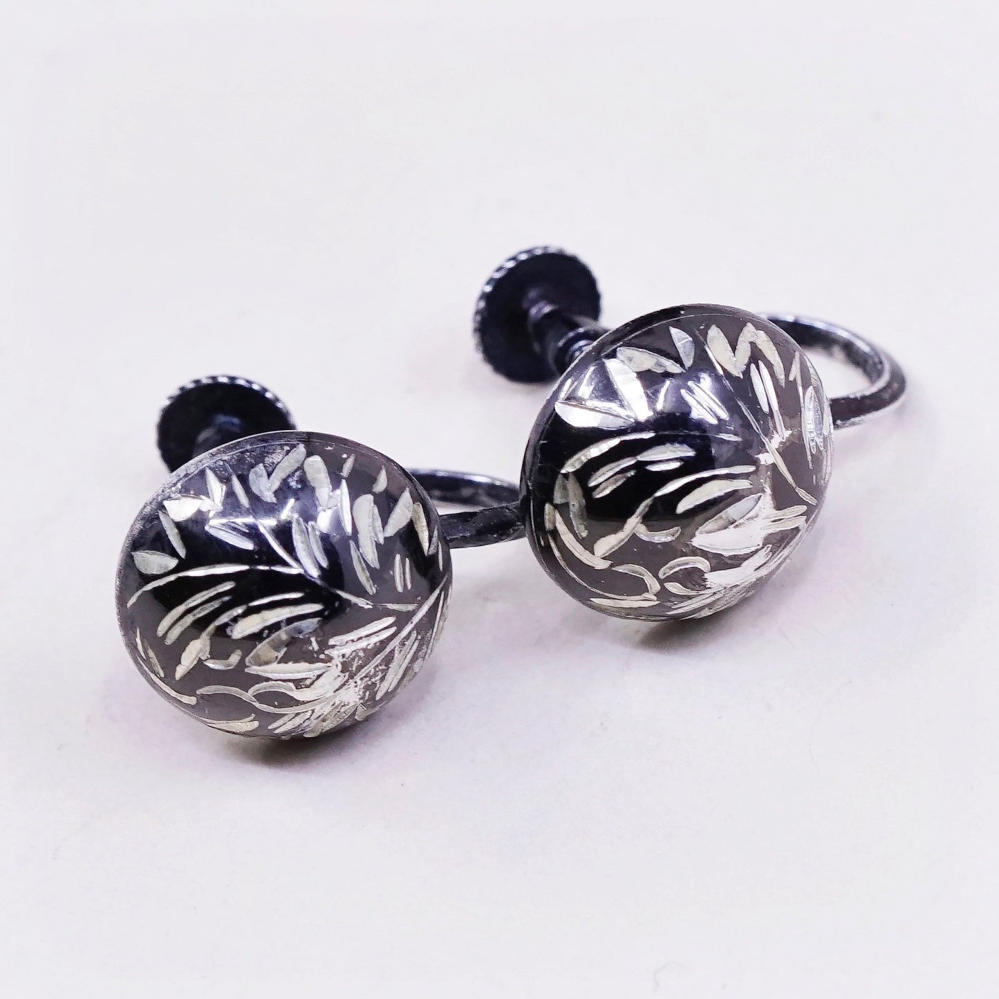 vtg Sterling silver handmade earrings, 925 screw back earrings