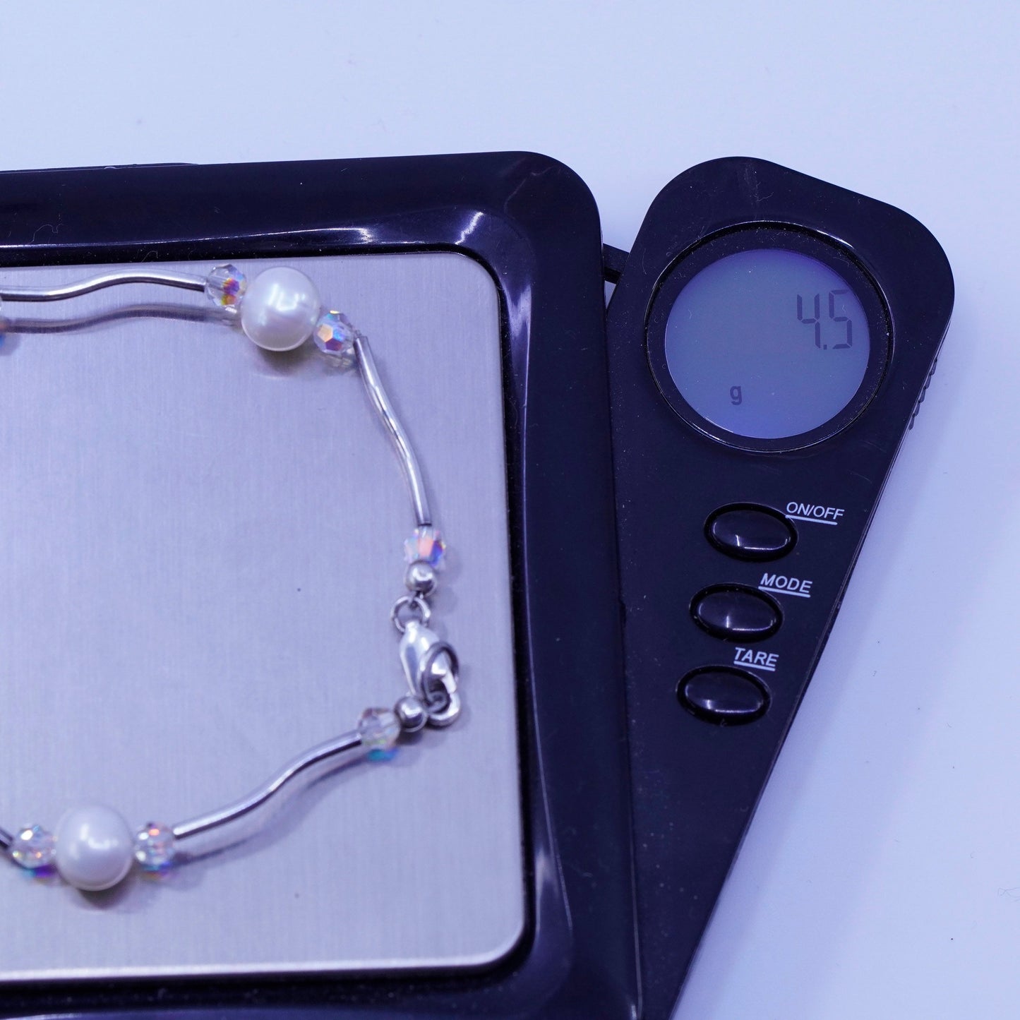 6.75”, vintage Sterling 925 silver curvy wavy bracelet with pearl