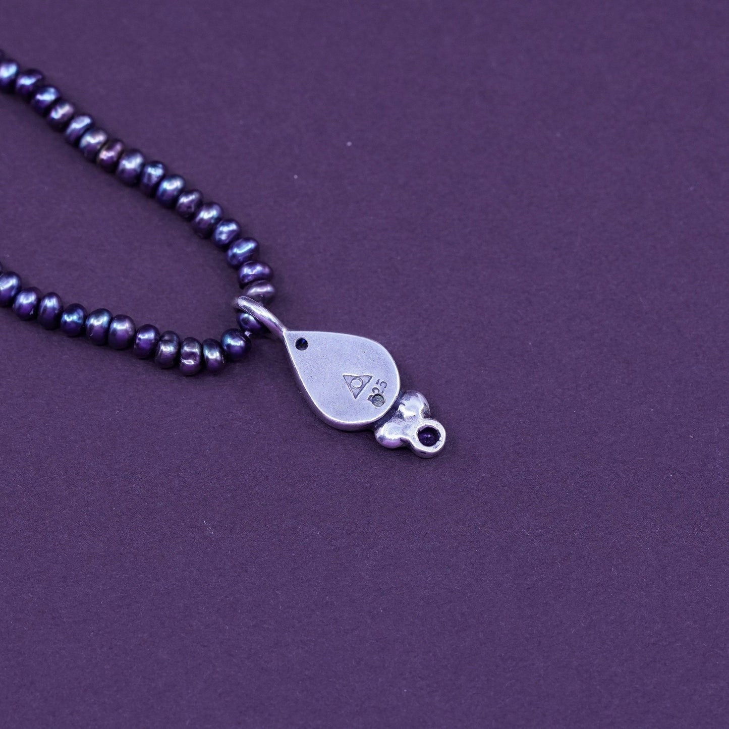 16”, Sterling silver handmade necklace, 925 Roman glass pendant black pearl