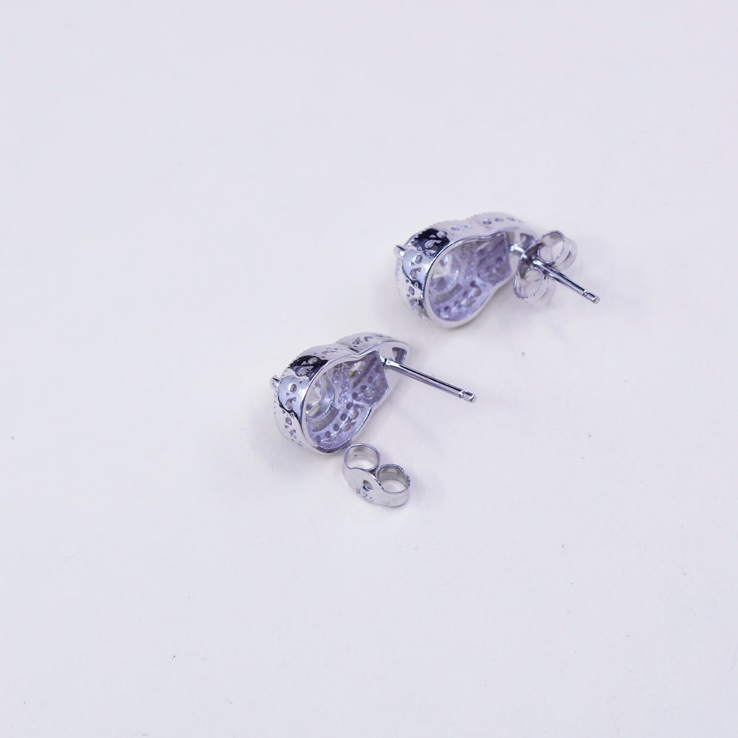 Vintage sterling silver genuine cz teardrop studs, fashion minimalist earrings
